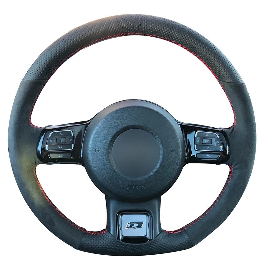 

Black Suede Black Natural Leather Car Steering Wheel Cover for Volkswagen VW Beetle 2012-2016 Up 2013-2016