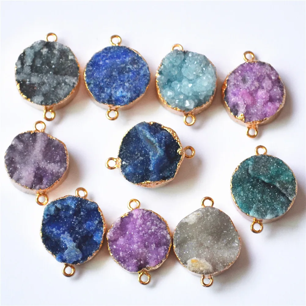 

New HOT!Natural Druzys Agates Pendants Charms,Stone Carnelian Connector 21x20mm,Mixed Colors Sent At Random 6PCS Free Shipping
