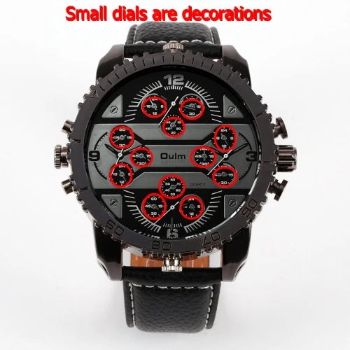 Топ бренд OULM 3233 мужские часы высокого качества кожаный ремешок 4 часовых пояса модные большие Японские Movt повседневные кварцевые наручные часы