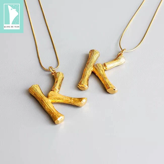 

DIY 26 Letter Charm Bamboo Pendant Women in Gold Color Snake Chain Initial Necklace