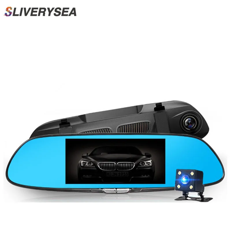 

SLIVERYSEA Car DVR Vehicle HD 1080P Camera Video Dual Lens Rearview Mirror Dual Record Rear Viewable 7 "Blue Mirror Large Screen
