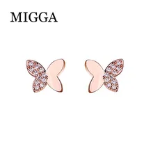 MIGGA подвеска с цирконием бабочки серьги-гвоздики золотые, розовые серьги Цвет Для женщин серьги-гвоздики для девочек ювелирные изделия
