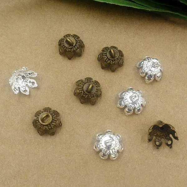 

9mm Vintage Bell Bead End Charm Caps with Loop & 7 Filigree Flower Prong Legs Crafts Connectors Wraps Settings Findings Makings