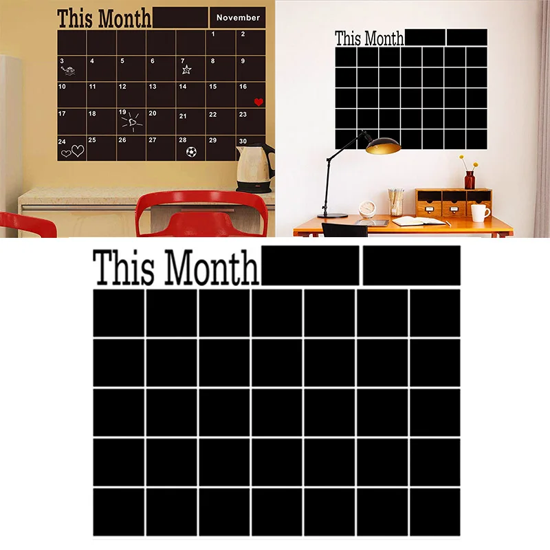 DIY58x43cm Monthly chalkboard wall sticker,Blackboard Removable Vinyl Wall Sticker Chalkboard Calendar Decal Planner Mural