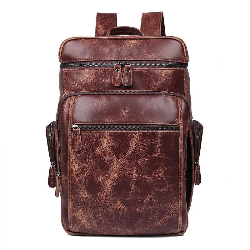 J.M.D Отличный рюкзак для ноутбука из натуральной кожи большой емкости мужской школьный рюкзак сумка 7202Q - Цвет: Brown