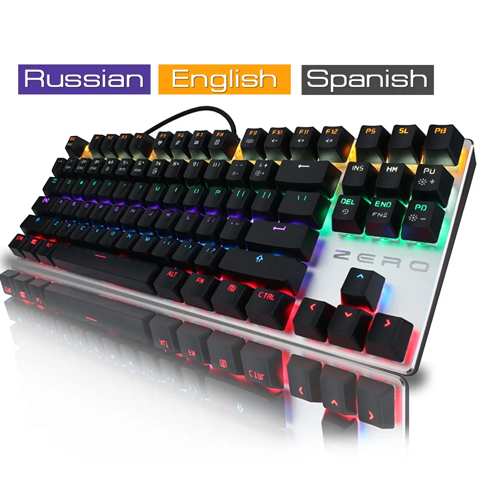 

USB Wired gaming keyboard mechanical Metal 87 Keys ergonomic LED Blue Red Black Switch LED Backlit for Gamer Computer