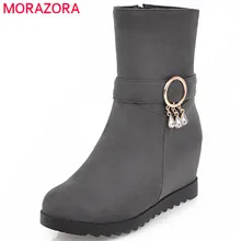MORAZORA/обувь, увеличивающая рост; модные женские ботинки; ботильоны для женщин из искусственного нубука; сезон весна-осень; большие размеры 34-43