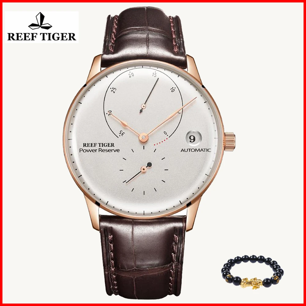 

2019 Reef Tiger/RT Brand Luxury Casual Mens Simple Watches Rose Gold Genuine Leather Waterproof Automatic Watch zegarki damskie