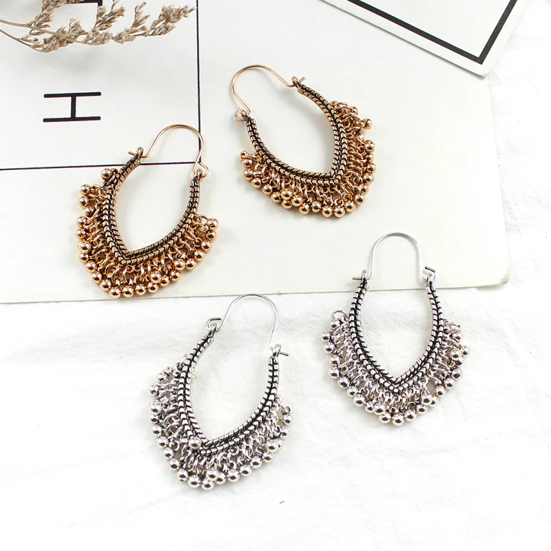

Vintage Bronze Water Drop Hollow Tassel Earrings Multi-layer Bead Pendant Oval Earrings Female National style Fashion Jewelry