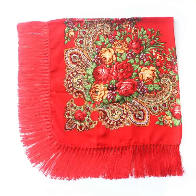 Luxury Brand Winter Russian Fringe Big Scarves Floral Printed Scarf Shawl Gift Cotton Lady Warm Square Wrap Sunshade Scarves - Цвет: 15