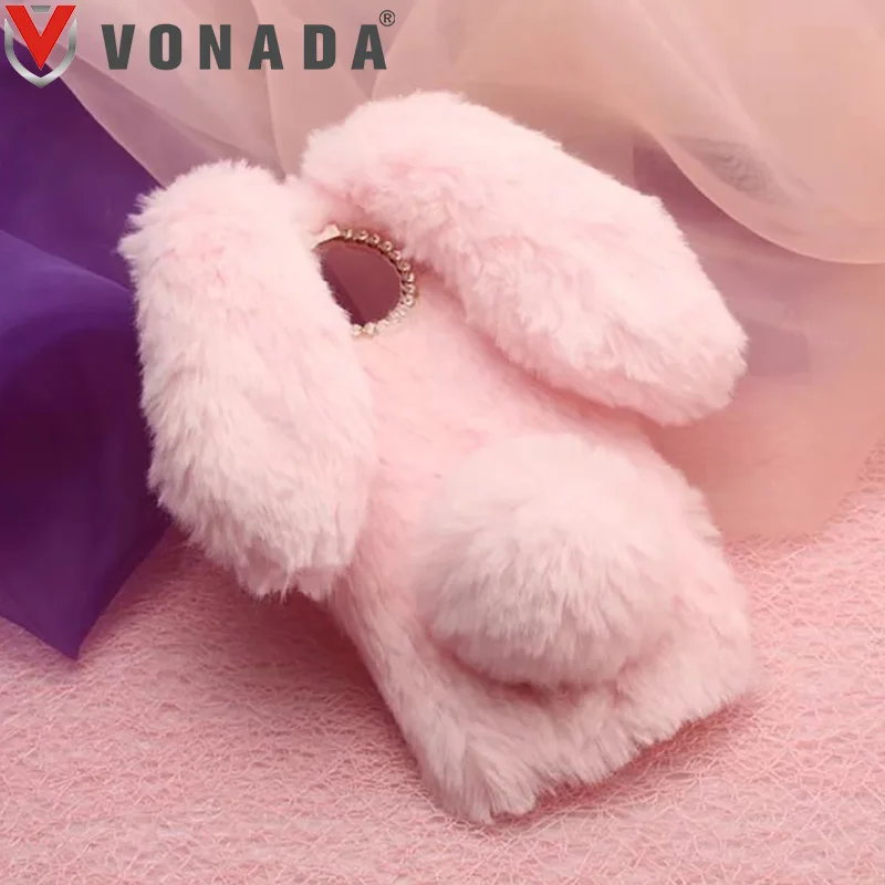 

Vonada Plush Case for Meitu M8 Cute Rabbit Ears Fur Cover TPU Diamond Jewelled Soft Mobile Phnoe Back Case Cover