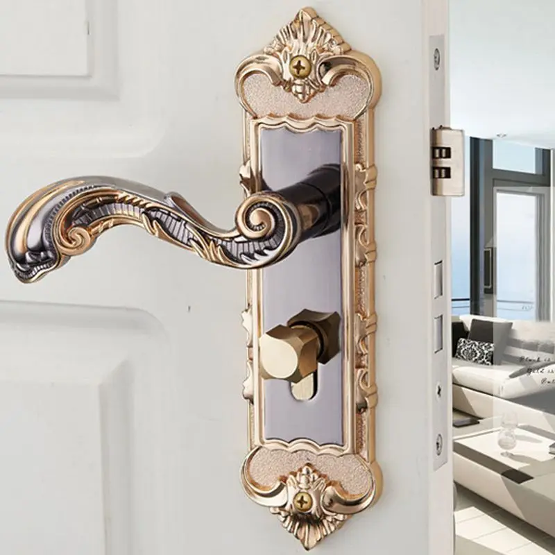 

Continental Antique Yellow Bronze Mechanical Locks Interior Door Handle Lock Set Home decoration