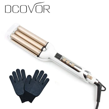 

LCD electric porcelain hair styler hair curler roll 3 barrels curling tongs clamp V52 varies modelling tools