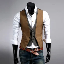 Fashion High quality Men Vest Mens Casual Suit V necked Slim Fit Vests khaki black Asian