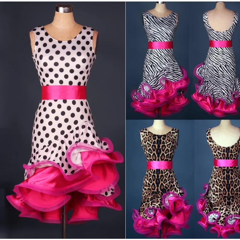 

2016 new design polka dot leopard zebra adult girls sexy spandex Latin dance costume women latin dance competition dress