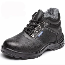 2016 Men Plush Work&Safety Shoes Male Winter Warm Ankle Boots Steel Toe Wear-Resistant Oil Waterproof Black Shoes Big Size 35-46