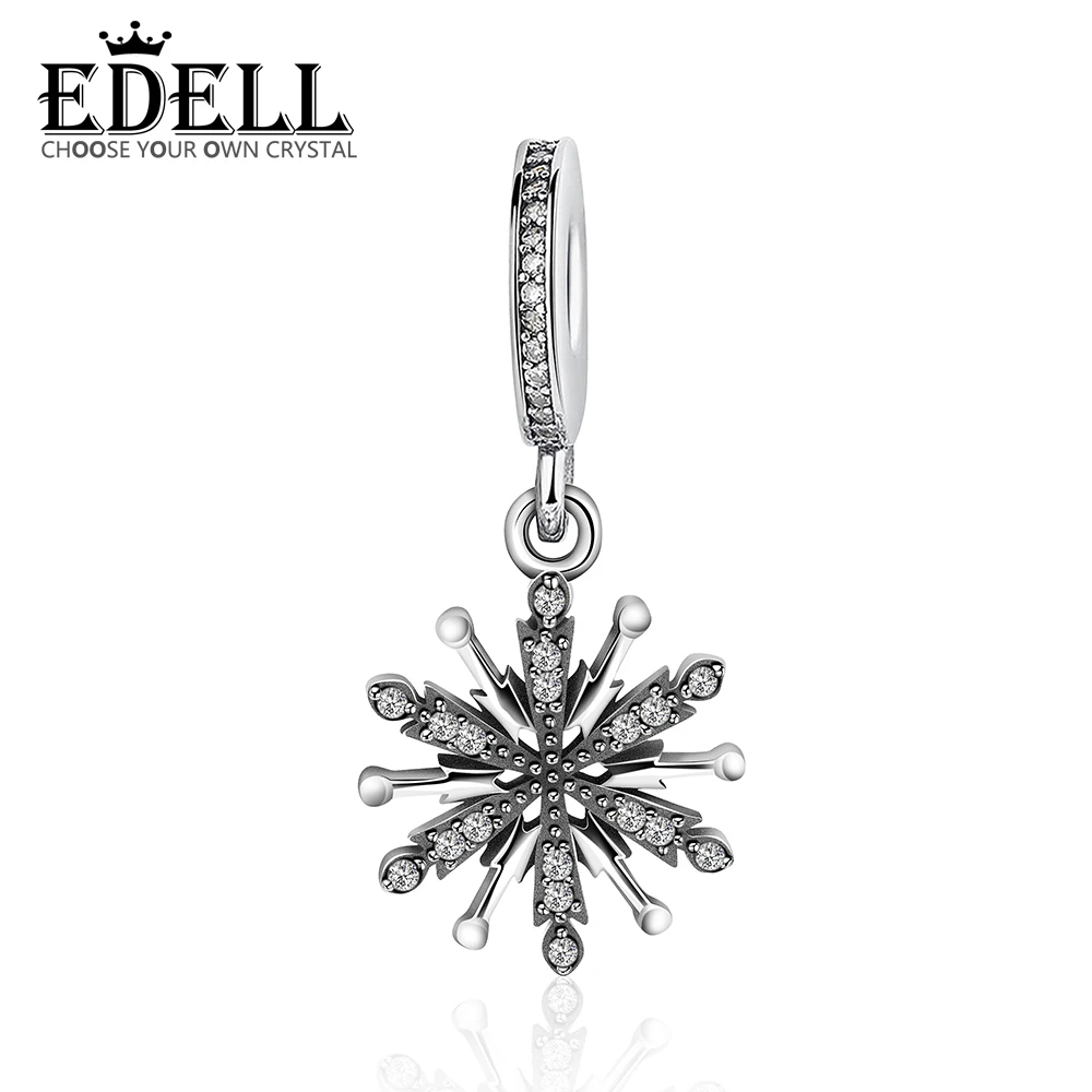 

EDELL 100% 925 Sterling Silver Personality Explosion Snowflake Pendant Charm Suitable DIY Necklace Women Jewelry Gift