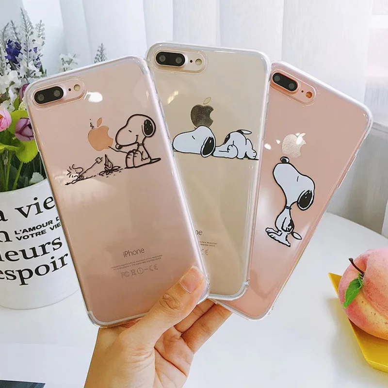 

Fashion Case For iPhone 6 6s 7 8 Plus X XR XS MAX Soft Phone Cover for iPhone 7 Luxury Cartoon white dog Transparent Ultra Thin