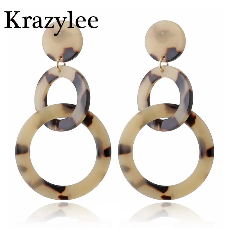 

Krazylee Vintage Geometric Multi-layered Earrings Metal Acrylic Circle Drop Earrings For Women Mix Leopard Color Night Club E776