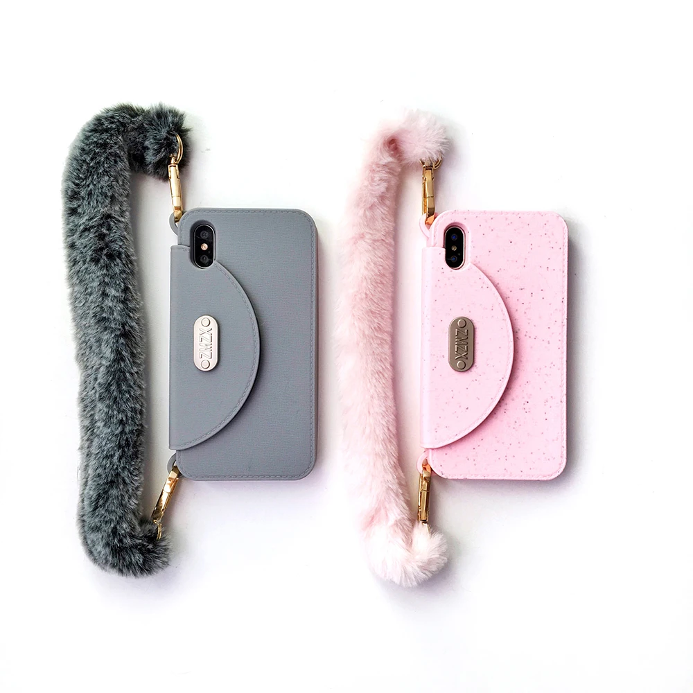 

case for iphone XR X XS MAX 8 7 plus case cover luxury wallet card fur strap soft silicone phone bag cases for iphone 6 6s plus