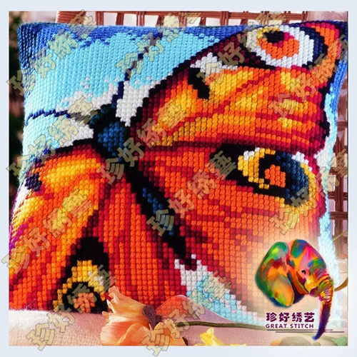 

DIY Needlework Kit Unfinished Crewel Yarn Embroidery Pillow Case Cushion Cover Cross Stitch Pillowcase Butterfly