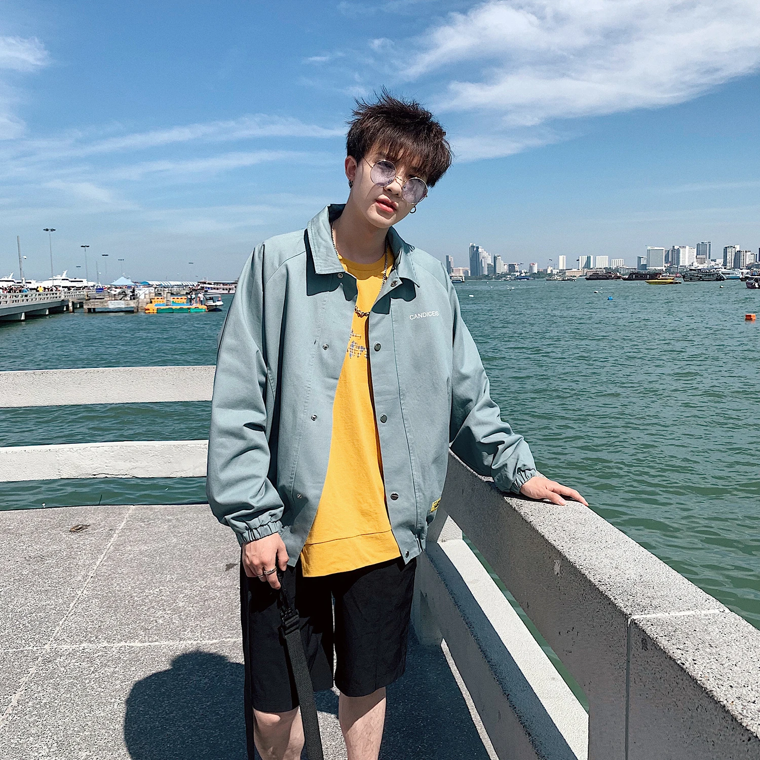 2019 Autumn Men's Work Clothes Leisure Streetwear Bomber Denim Jacket Loose Coat Blue/brown Color Windbreaker Big Size M-5XL