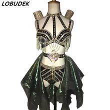 Пикантные Бар Женский DJ певица DS костюмы блестящие кристаллы костюм стразами комплект бикини производительность наряды танцовщица jazz stage Показать