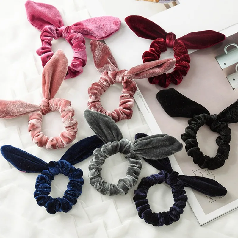 

Simple Steel Wire Rabbit Ears Flannel Hair Ring Elastic Hair Ring Kids Bow Head Rope Hair Accessories