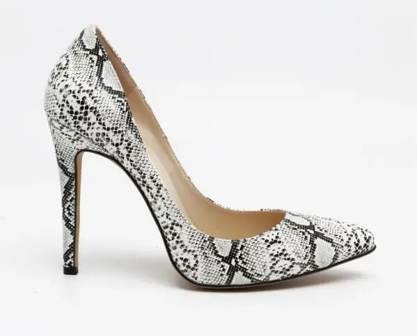 Женские туфли-лодочки; Змеиный узор зебры леопарда; обувь с острым носком на тонком каблуке; женская обувь на платформе; дизайнерская обувь; роскошная женская обувь - Цвет: White snake