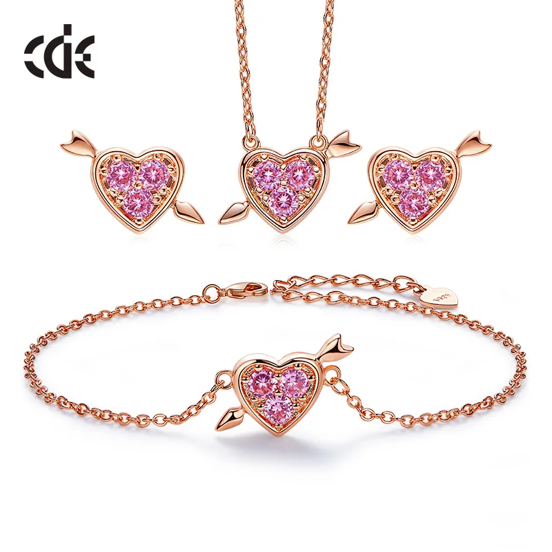 

CDE 925 Sterling Silver Jewelry Set Cupid's Cubic Zirconia Women Romantic Necklace Earring Bracelet Set Jewelry Valentine Gift