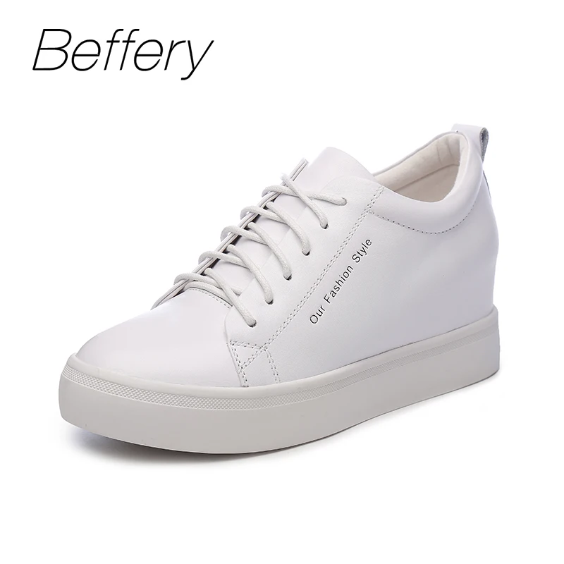 

Beffery Spring Genuine Leather Wedge Sneakers Women Lace-up Casual Shoes Fashion High heels Women Platform Shoes A1U1693-2