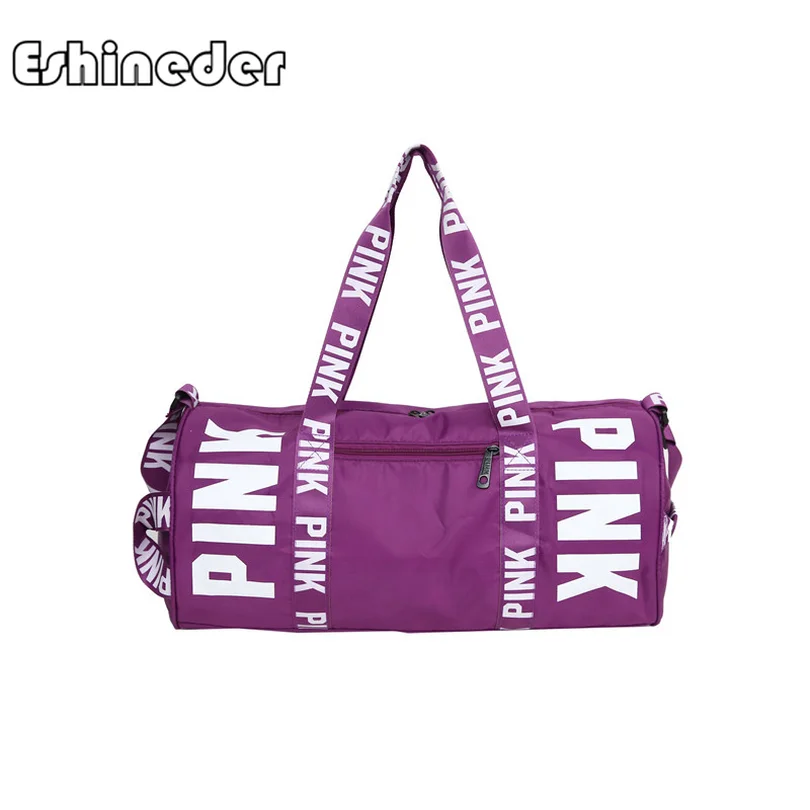 

ESHINEDER Pink Letter WomenTravel Bag Large Capacity Shoulder Bag Beach Hand Luggage Clothes Organizer Portable Duffel Bag