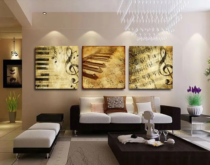 

Modern Wall Art Home Decoration Printed Oil Painting Pictures Frame Art Canvas Prints 3 Panel Classical Piano Music Notes T/1228