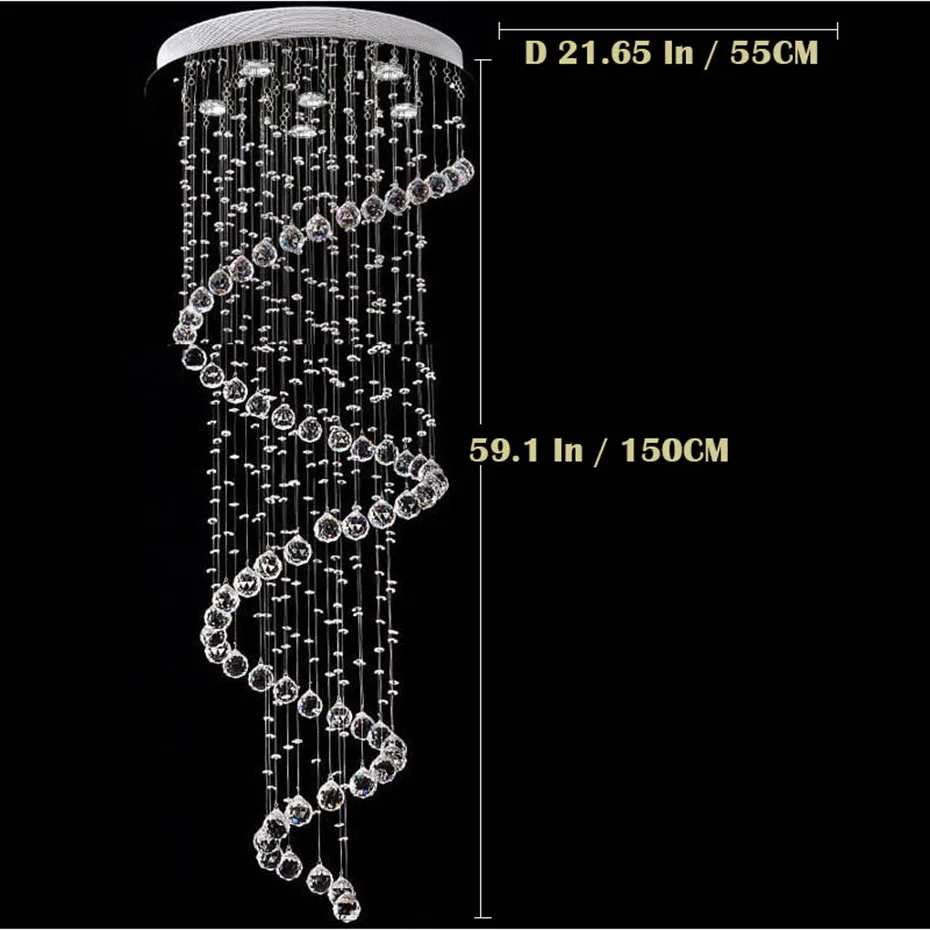 Современный большой Sprial Lustre K9 светодиодный хрустальный светильник для гостиной потолочный светильник для лестницы Светильник для помещений