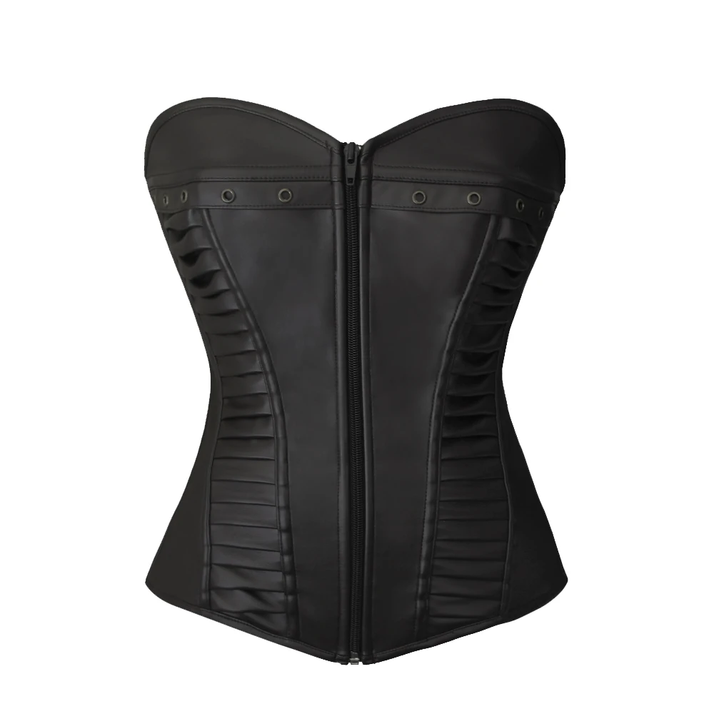 Front Closure Corset with Zipper Brown Leather Corset Sexy Women