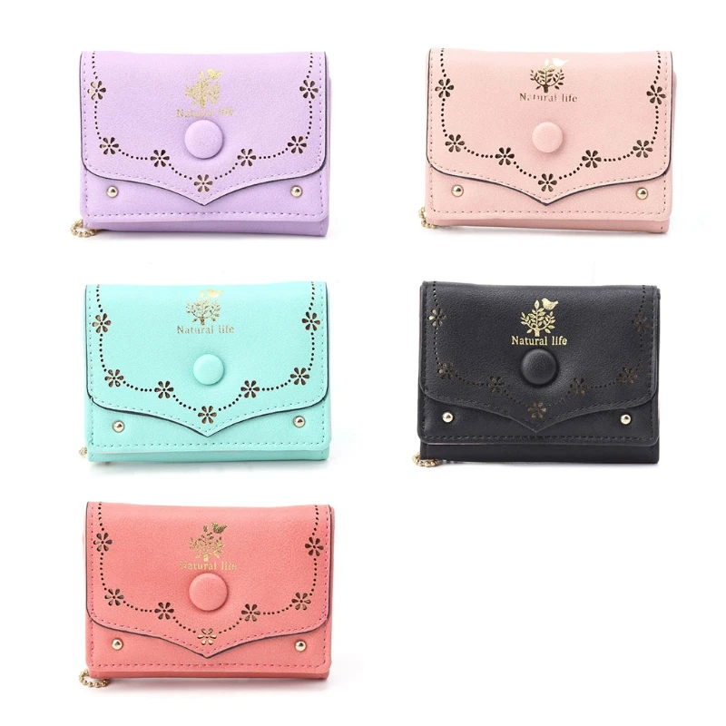 

2018 Brand Women Leather Girls Mini Wallet Button Clutch Coin Purse Short Handbag Bag Snap Fashion New Flower Lady Small Wallets