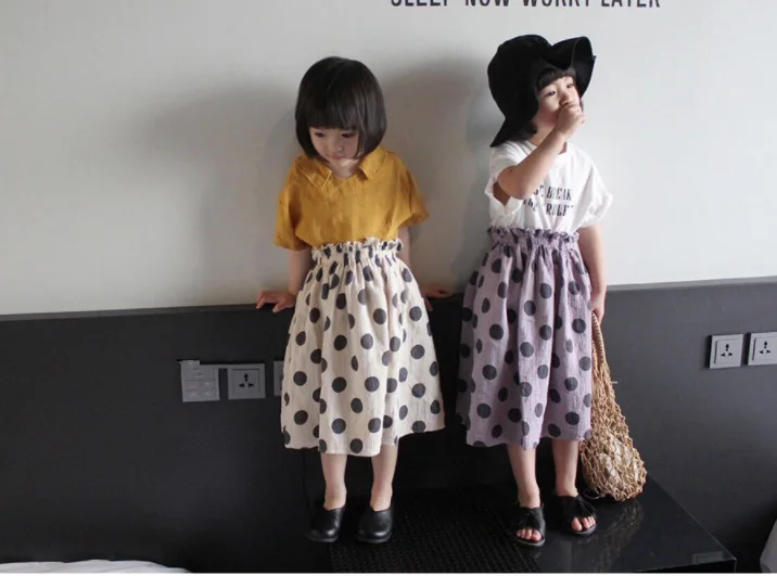 Новые летние хлопковые льняные юбки в горох для маленьких девочек в Корейском стиле детская одежда детские юбки-бутоны костюмы для девочек