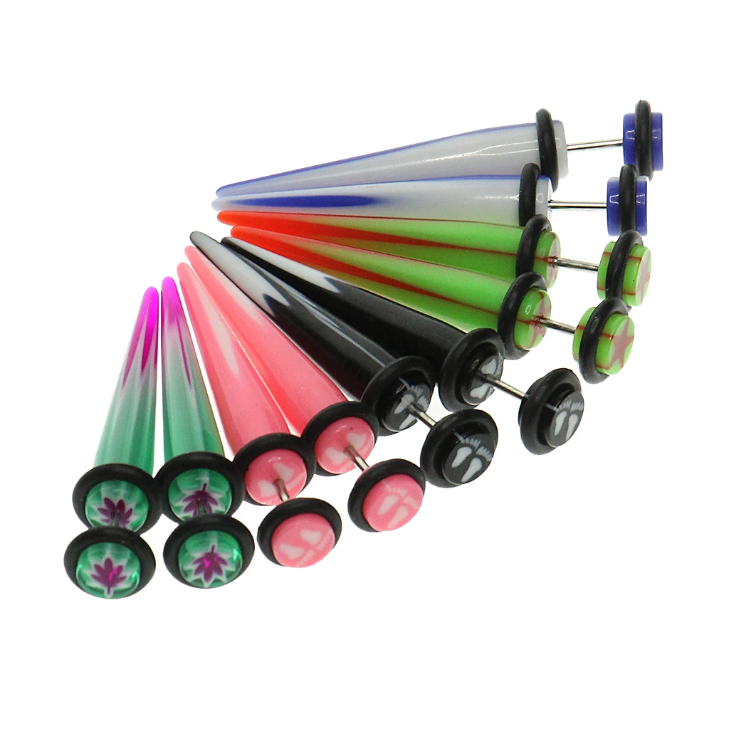 5 Pair Mixed Colors Taper with O ring Fake Cheater Illusion Ear Plug Earrings Pin Real Gauge 1mm(18g) Tapper Fake 2 Gauge
