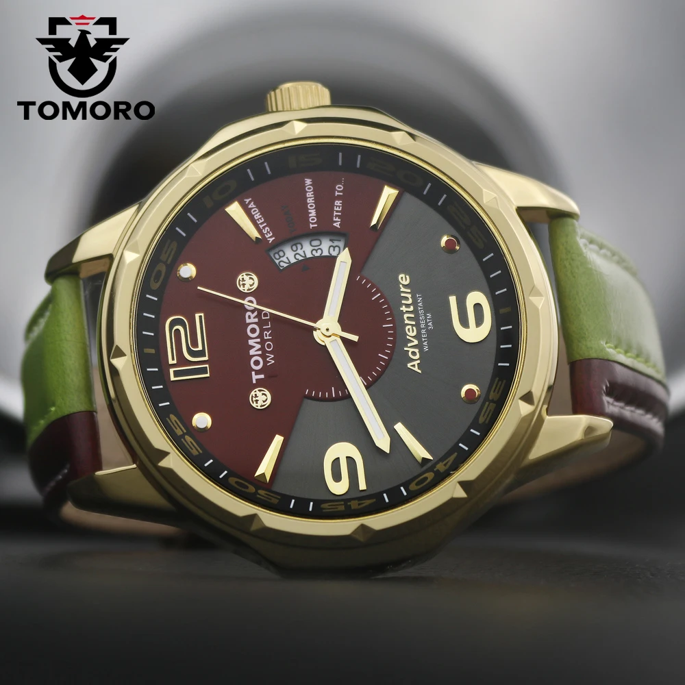 

TOMORO TMR0214 Brand New Relogio Calendar Dual Colors Leather Man Quartz Casual Stylish Dress Gift Ladies Male Hours Wrist Watch