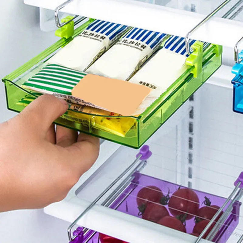 

New Fridge Storage Rack Layer Partition Refrigerator Storage container Holder Pull-out Drawer Kitchen Organizer Shelf Racks
