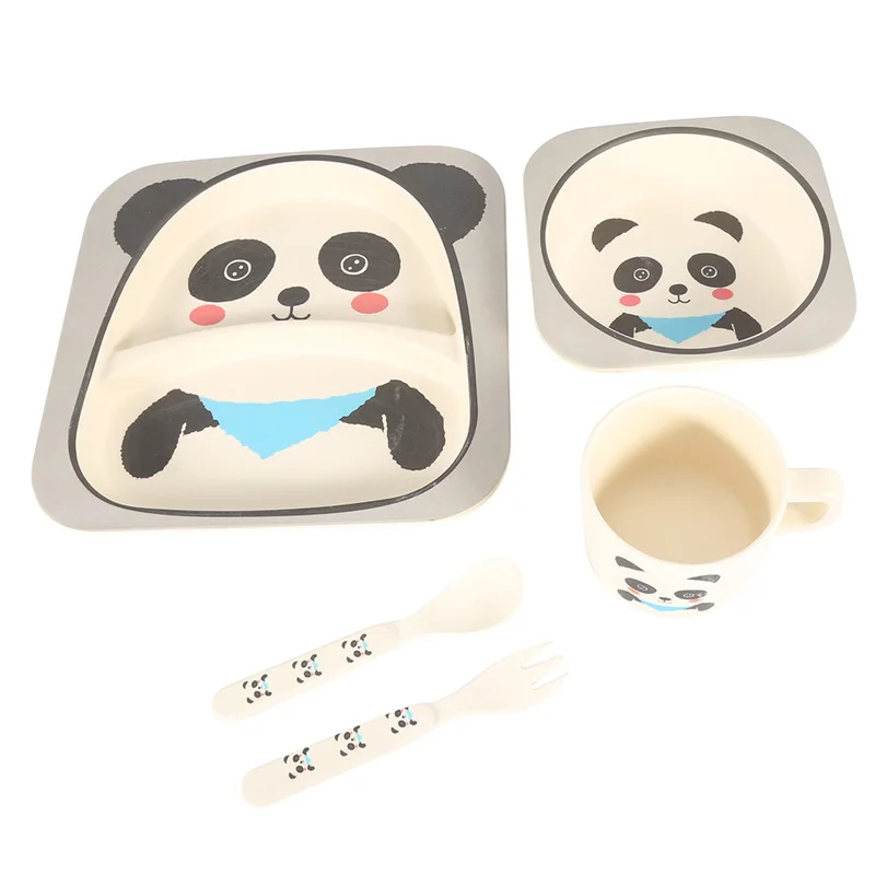 5Pcs Cartoon Bamboo Tableware Animal Baby Feeding Food Bowl Infant Kids Plate Eco-friendly Cute Children Baby Eating Food Bowl