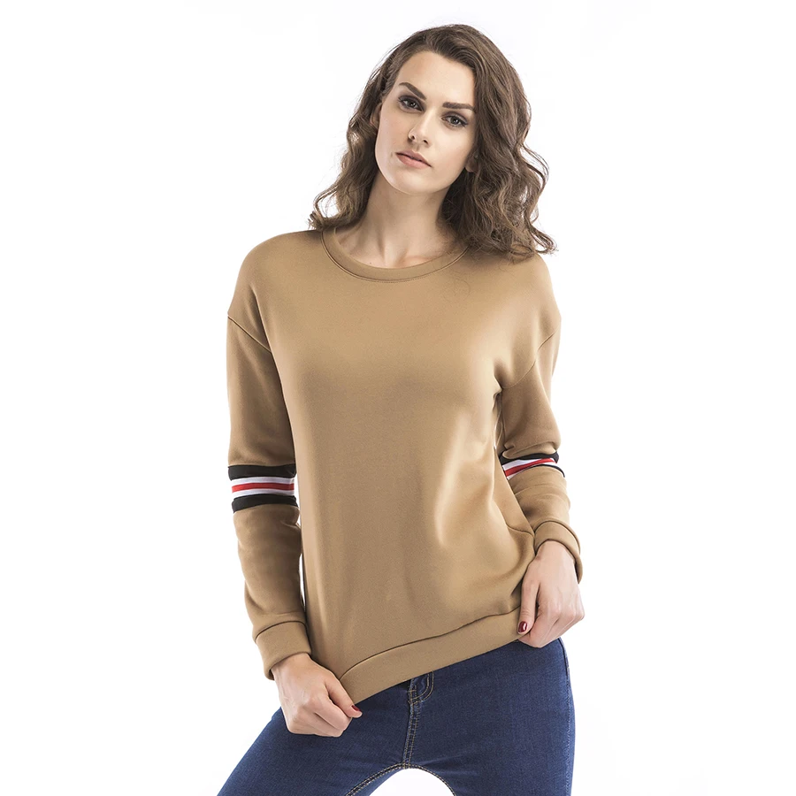 Women Embroidery Hoodie Stripes Sweatshirt Long Sleeves Autumn