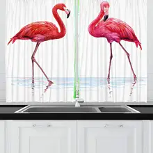 Шторы для животных два нарисованных Фламинго в розовых цветах на море тропический диких животных художественные оконные шторы для декора гостиной