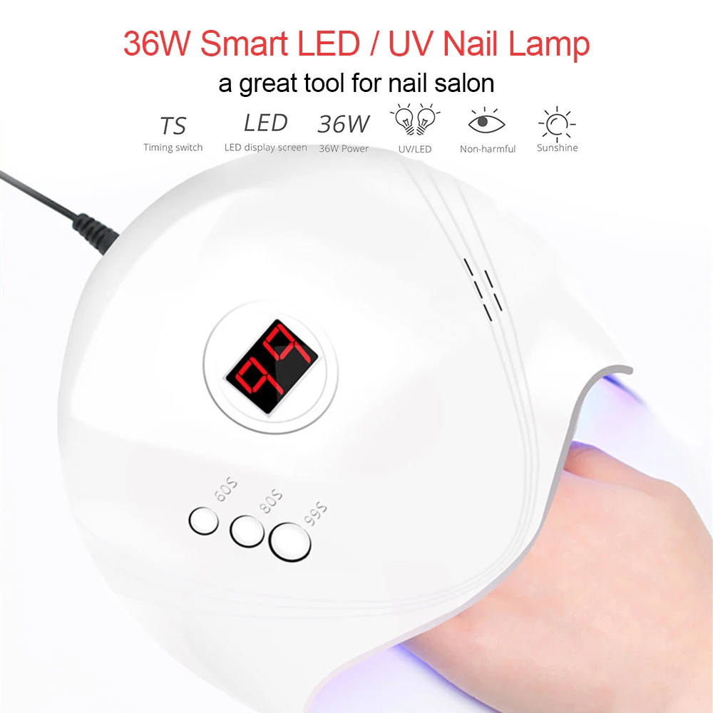 36 Вт умный Светодиодный УФ-светильник Сушилка для ногтей с ЖК-экраном 3 таймера usb зарядка Ультрафиолетовая лампа для маникюра ногтей гель отверждения инструмент