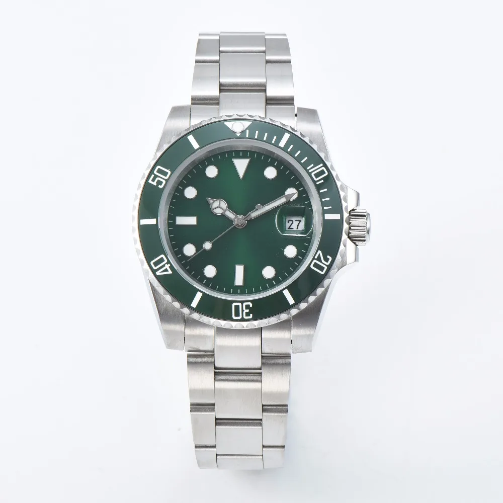 Мужские часы зеленый керамический ободок 40 мм светящаяся рука сапфировое стекло Автоматическая Спортивная L40-6