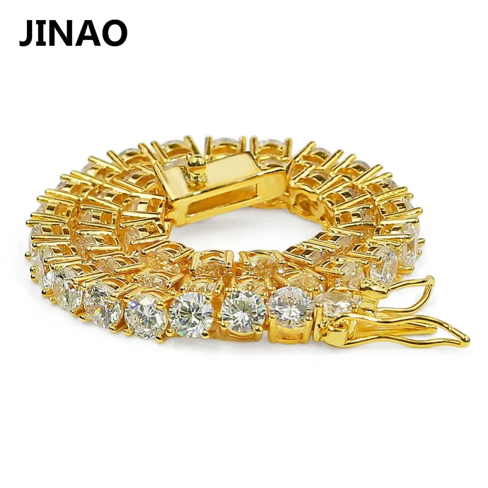 JINAO الهيب هوب سوار 1 صف الذهب الفضة AAA زركون معبد جميع مثلج خارج تنس بلينغ مختبر تشيكوسلوفاكيا الحجارة سوار ، هدية ، حزب