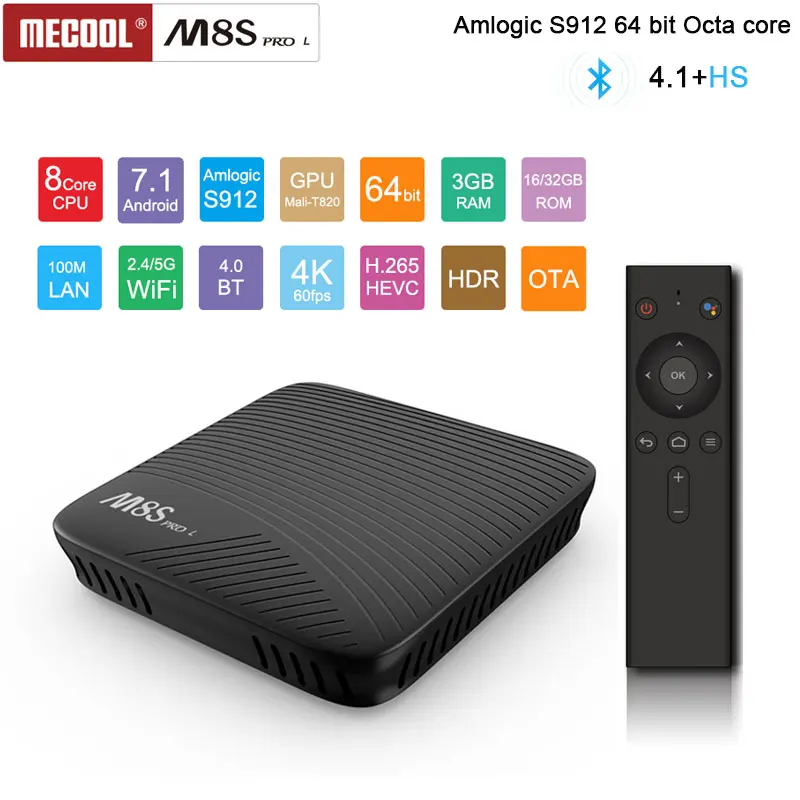 

M8S PRO L ATV Smart TV Box Android 7.1 Amlogic S912 3GB RAM 16GB/32GB ROM 5G Wifi BT4.1 Set top Box with Voice Remote Control