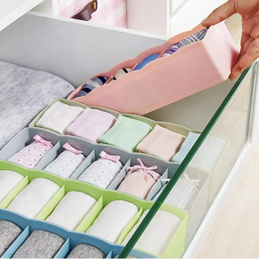 

Hot Sale 5 Cells Plastic Organizer Storage Box Tie Bra Socks Drawer Cosmetic Divider Tidy Delicate Convenient Storage Box 40p
