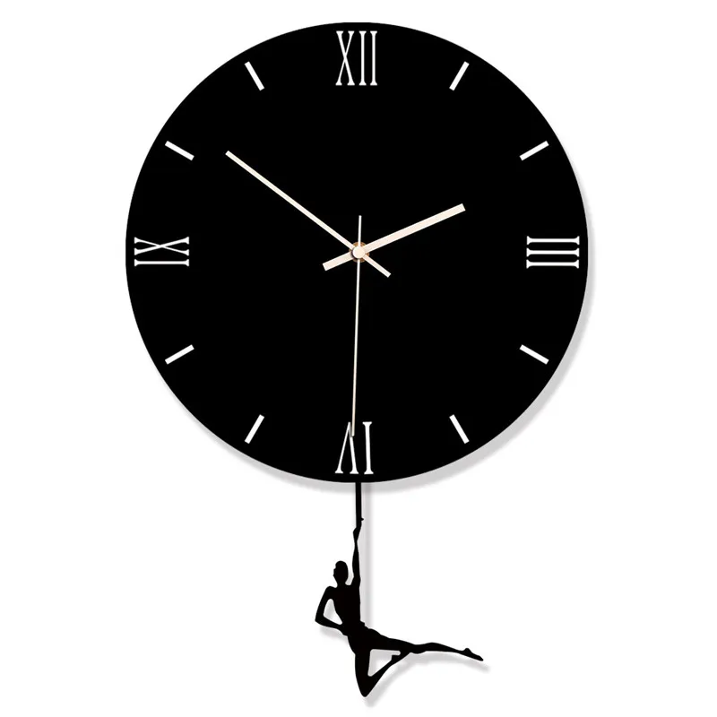2019 new best selling acrylic swing wall clock Creative home black and white decorative clocks wall hangings