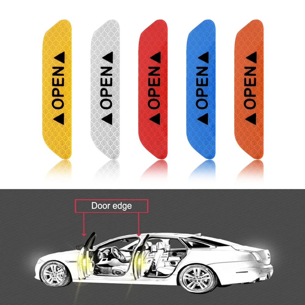 4 шт./компл. Предупреждение отражающая лента Универсальный Внешние аксессуары двери автомобиля наклейки Открытые Знаки Безопасности со светоотражающими элементами